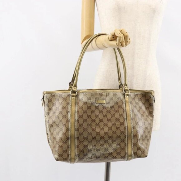 GUCCI GG Crystal Tote Bag Coated Canvas Pink Gold